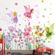 Flower Fairy Wall Stickers Butterfly Girl Wall Decals Removable Vinyl Wall Art Sticker for Girls Baby Nursery Kids Bedroom Living Room Bathroom Wall Decor Mural